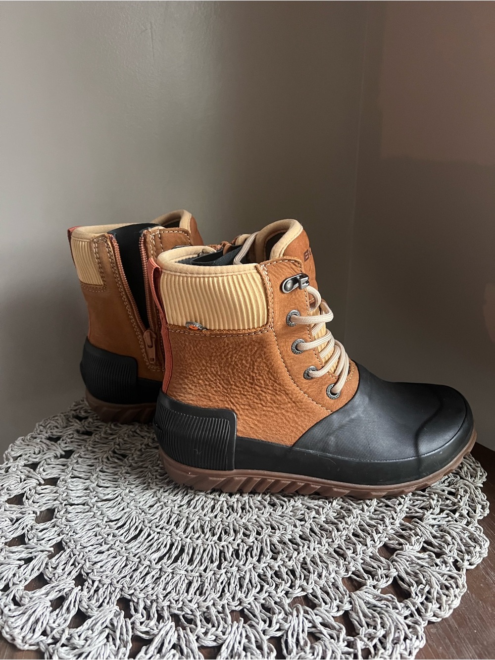 BOGS Brown and Black Lace-Up Waterproof Boots duck style